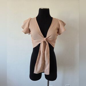 Charlotte Russe Blouse Tie Front Flutter Feminine Y2K Pinup Model Daisy Duke XS